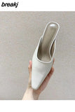 Spring Women Slippers Elegant Square Toe Mules Shoes Women Block Low Heels Brand Snake pattern Outside Slides Slipper