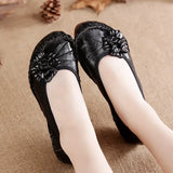 Women Loafers Genuine Split Leather Flat Heels Flower Round Toe Soft Solid Sandals Platform Ladies Shoes Zapatos De Mujer