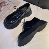 Big-Headed Shoes Female Muffin Tie Round Head Thick-Soled Derby Shoes Doll Sen Small Black Leather Shoes Single