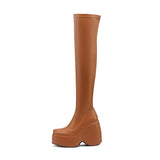 Furtado 2022 spring autumn Women Over The Knee High Boots Pointed Toe wedges Heels slip on platform white Thigh High