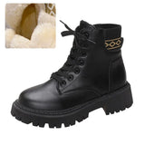 Plush PU Leather Ankle Boots for Women 2023 Winter Warm Flat Heels Cotton Padded Shoes Woman Non Slip Platform Botas
