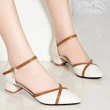 Hauts Talons Women Classic White Pu Leather Buckle Strap High Heel Shoes Lady Casual Black High Heels Sexy Shoes