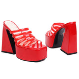 Size 46 High Heels Women's Slippers Slip On PVC Platform Shoes For Woman Summer Dress Elegant Trendy Casual Concise