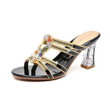 Women's Slippers In Summer Wear Crystal Diamond Sandals, Women's Sandals, Thick Heels, Bohemian Slippers, Full Of