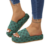 Bottom Slippers Women Wear 2025 New Water-Washing Letter Embroidery One-Word Loose Cake Thick Bottom Thick Bottom Thick Thick Cool