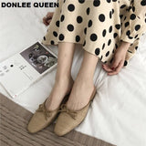 Women Brand Flat Slippers Summer Slides Bowtie Shallow Square Toe Mule Women Breathable Knitting Flip Flops Women Platform
