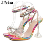 Size 35-42 Rhinestone Bowtie Spike Heel Women's Sandals Square toe Narrow Band Strap High Heels Sandals Summer