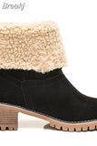 Women's Ankle Boots 2023 Warm Plush Snow Boots Women High Heels Size 43 Women Non Slip Turned Over Edge Short Boots Botas