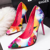Women Fashion Floral Comfortable Heels Szpilki Damskie Ladies Cute Sweet Red Summer Slip on High Heel Shoes Party Pumps