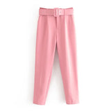 Solid Elegant Pencil Pants Women Business Suit Pants Female Pleated Lady Long Trousers With Belt Pantalones
