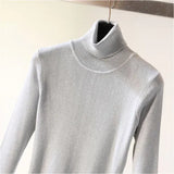 Turtleneck knit sweater Shinny Chic Women Sweaters And Pullovers spring Autumn thin bling Lurex slim baisc