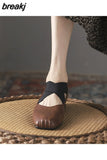 Elastic band ballet flats woman designer shoes for women heels loafers retro square toe grandma shoes femme