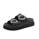 Rubber Black Women's Slippers and Ladies Sandals Round Toe Height Summer 2023 with Heel Shoes Unique Luxury Normal