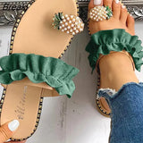 Women Slipper Pineapple Pearl Flat Toe Bohemian Summer Beach Sandals Ladies Shoes plus size Mujer