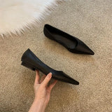 Single Shoes Women's Autumn Princess Shoes Tip Shallow Mouth Really Soft Leather Low Heel Grandma Shoes Professional Flat Soles Show Thin Ladle