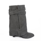 Suede Shark Lock Boots Pointed Toe Height Increasing Women's Ankle Winter Runway Boots Size 10 Sexy Woman Ankle