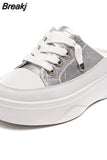 Summer Women Shoes flat sneakers women casual shoes low upper lace up platform woman white