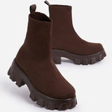 Women Boots Elastic Platform Boots Breathable Spring Summer Heels Botas Mujer Slip On Ankle Boots Elegant Woman Heeled
