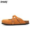 2023 New Summer Women Cork Slippers Buckle Non-slip Casual Closed Toe Sandals