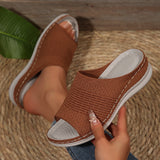 Breakj New Summer Women Thick Bottom Slippers Large-Size Wide Striped Fish Mouth Thick Bottom Slippers
