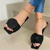 New Woman Summer Flat Sandals Plus Size Round Buckle Solid Flats Female Casual Slippers Ladies Women Fashion Beach