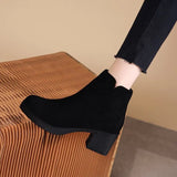 Women's Autumn and Winter 2023 New Fashion Solid Temperament Ankle Boots Round Head Square Heel Slip on Solid Casual Boots