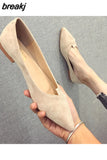 Women Flats Flock Leather Pointed Toe Solid Color Apricot Plus Small Size 31 32 33 34 Big Size 42 43 44 45 Lady Flat Heel