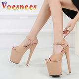 Sales 2023 New Style Suede Sexy 20cm Women Sandals High Heels Open Toe Buckles Nightclub Party Women Shoes Apricot Size