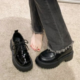 Chunky Platform Oxfords Shoes for Women 2023 Autumn Non Slip Lace Up Flats Woman Thick Bottom Patent Leather Gothic