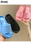Platform Women Slippers Summer Square Toe Brand Satin Sandals WomenSexy High Heels Shoes Beach Sandals Flip Flops