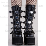Design Gothic Boots INS Hot Great Quality Fashion Cool Motorcycle Boots Big Size 43 Wedges Heart Platform Mid-Calf