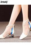 Mesh Sandals Boots Women Mesh Ankle Boot For Summer Mid Heel Rhinestone Ponited Toe Shoes Hollow Out Back Zip