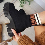 Woman Boots Knitted Sock Boots Women's Thick-soled Short Tube Breathable Plus Size 43 Boots Platform Booties