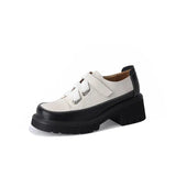 Women's Retro Small Leather Shoes Square Head Cross Strap Loafers Color Matching Versatile Fashion High Heels Mary Jane