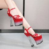 2023 New Platform Sandals Women Summer Sexy Square Heel Cross Belt High Heels 17cm Bling Ladies Strip Pole Dance