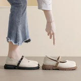 Soled Mary Jane Shoes Women's 2023 New Spring and Autumn Season Flat Button Belt Shallow Round Head Thick Heel Shoes