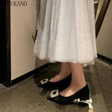 Rhinestone Square Buckle Decor Chunky Heeled Pumps 2023 New Party Wedding Shoes Fashion Pointed Toe Low Heel High