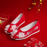 Breakj Shoes Ancient Style Chinese Wedding Shoes Red Pearl Xiushoes Ancient Costume Bride Shoes Embroidered