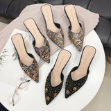 Breakj New Fine Heel High Heels Women's Sharp Head Half-Drilling Single Shoes High Heel Cool Slippers Women