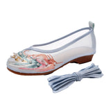 Breakj Shoes Antique Shoes Embroidered Mesh Yarn Single Shoes Round Head Hollow Flat Embroidered Shoes