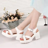 Size 45 Women Ankle Buckle High Heel Sandals Summer 2023 Fashion Platform Sandles Woman Thick Sole Gladiator Sandalias