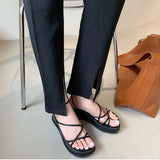 Women Summer Wedges Sandals Solid Color Narrow Band Clip Toe Platform Casual Ladies Shoes Square Toe Gladiator