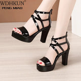 Size 32-43 Block Heel Platform Sandals Women Wedding Shoes 2021 Summer High Heels Gladiator Sandals Patent Leather