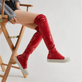 over the knee pink red boots women flat platform patchwork runway winter shoes thigh high boots elastic long