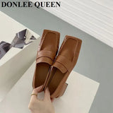 Women Casual Loafers Simple Style Square Toe Low Heels Pumps Fashion British Moccasin Female Slip On Shoes For Party Dress
