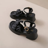 Summer New Open Toe Pearl Button Strap Thick Sole Waterproof Platform Sandals for Women Thick Sole Shoes for
