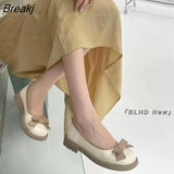 Flat Shoes Women Bow-Knot Single Shoes Round Toe Loafers Leather Spring And Autumn