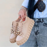 Women's Shoes Spring and Autumn New Designer Hot Sale Casual White Shoes Thick Sole Sneakers Metal Chain Tenis