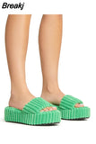 Women's Fashion Open-to-e Home Slippers Women's New Style platform slippers Summer Large Size Thick Soles, Towel Plush