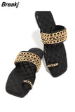 Women Summer Slides Chain Decorative Flip Flops Outdoor Sexy Casual Sandals Female Square Heel Slippers Plus Size